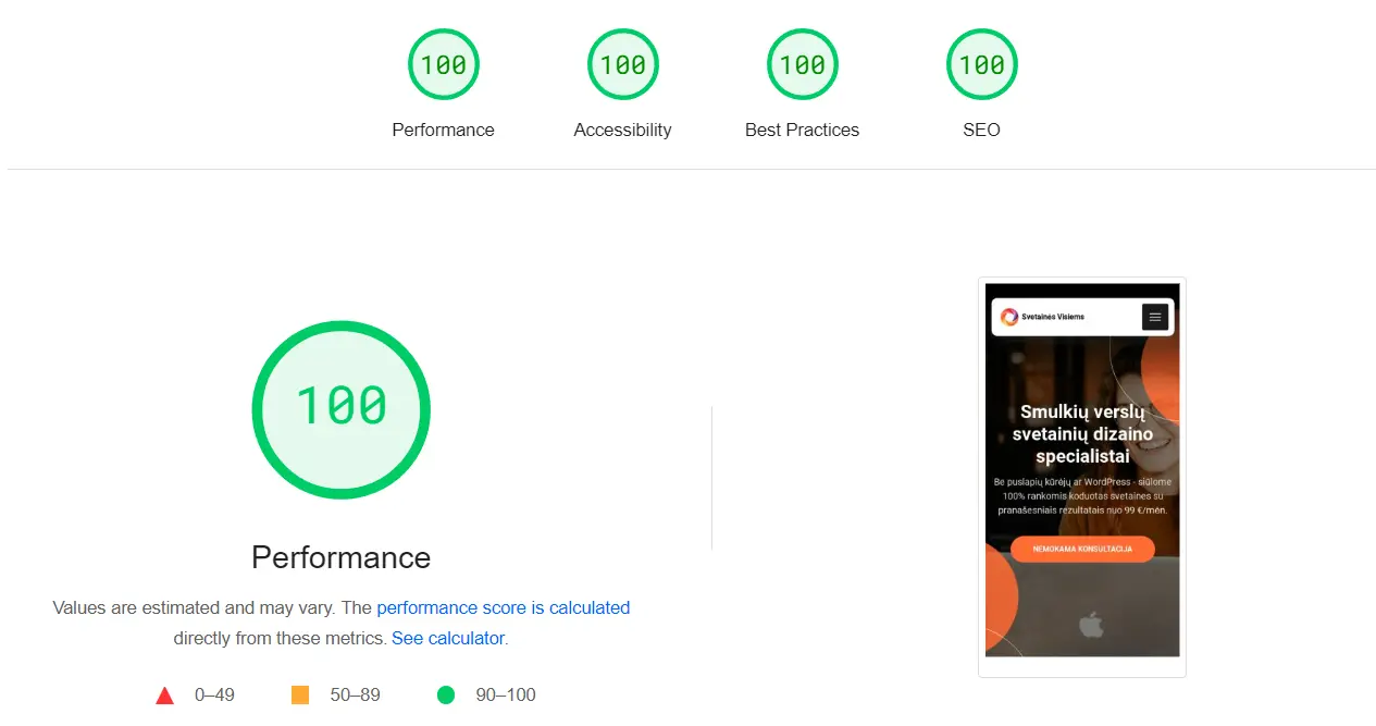 Pagespeed kriterijai
